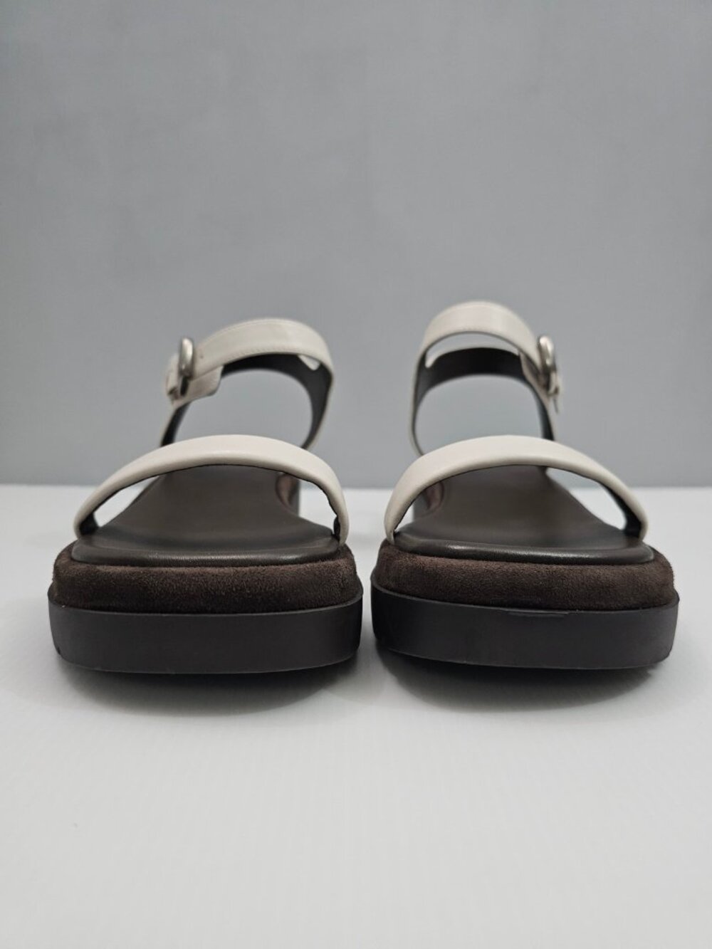 Vince Heloise Platform Sandal Womens 11 White Brown Leather Ankle Strap Lug Sole - Picture 6 of 14